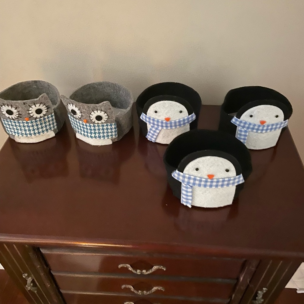 NWTS 5 felt candle holders candle not included smowperson & owl